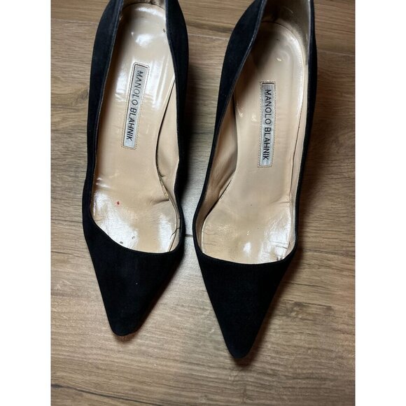 Manolo Blahnik Black Suede Pointed Toe Heels Size 5 Womens - Picture 5 of 10